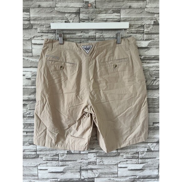 Columbia PFG Mens Bonehead Cotton Beige Flat Front Fishing Performance Shorts - Picture 3 of 10